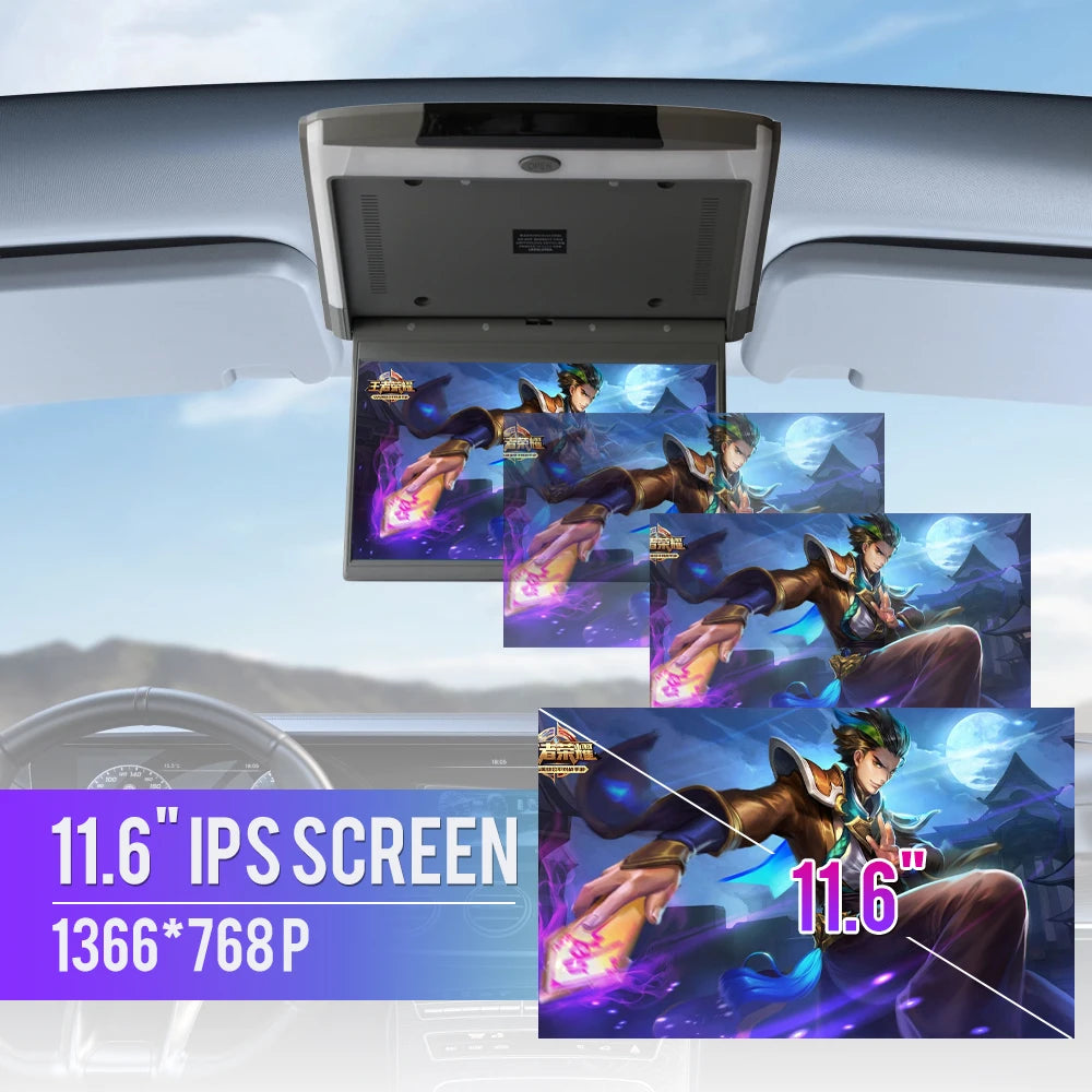 11.6 Inch Car Roof Monitor TV Flip Down 1080P Video HD Screen IPS Screen With Blue Ambient Light SD HDMI FM Android 10