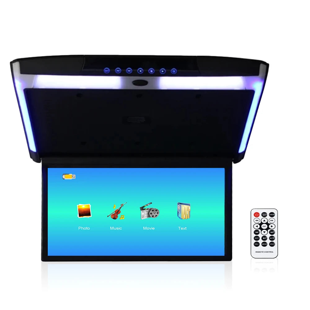 15.6 Inch Car Roof Monitor TV Flip Down 1080P Video HD Screen MP5 Player IPS Screen With Blue Ambient Light USB SD HDMI FM