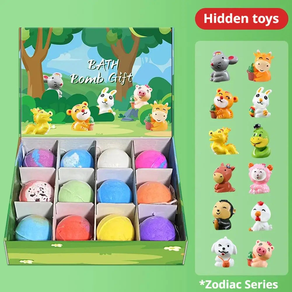 12Pcs Bath Bomb Gift Set with Surprise Animal Toys - Essential Oil & Dried Flower Bubble Bath Bombs for Kids,Gentle Bath Fizzers