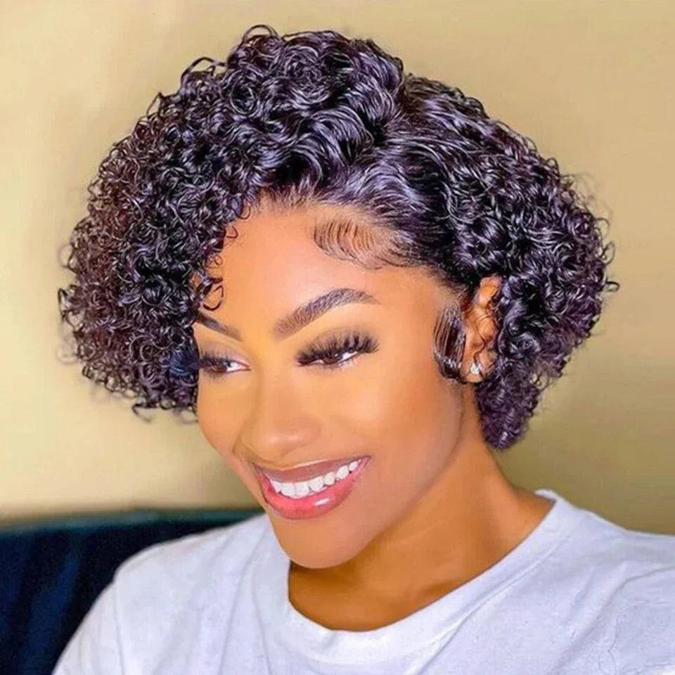 13x4 Lace Wig Side Part Pixie Cut Wigs 100% Virgin Hair Side Part Brazilian Water Wave bob Wig Transparent Lace For Black Women