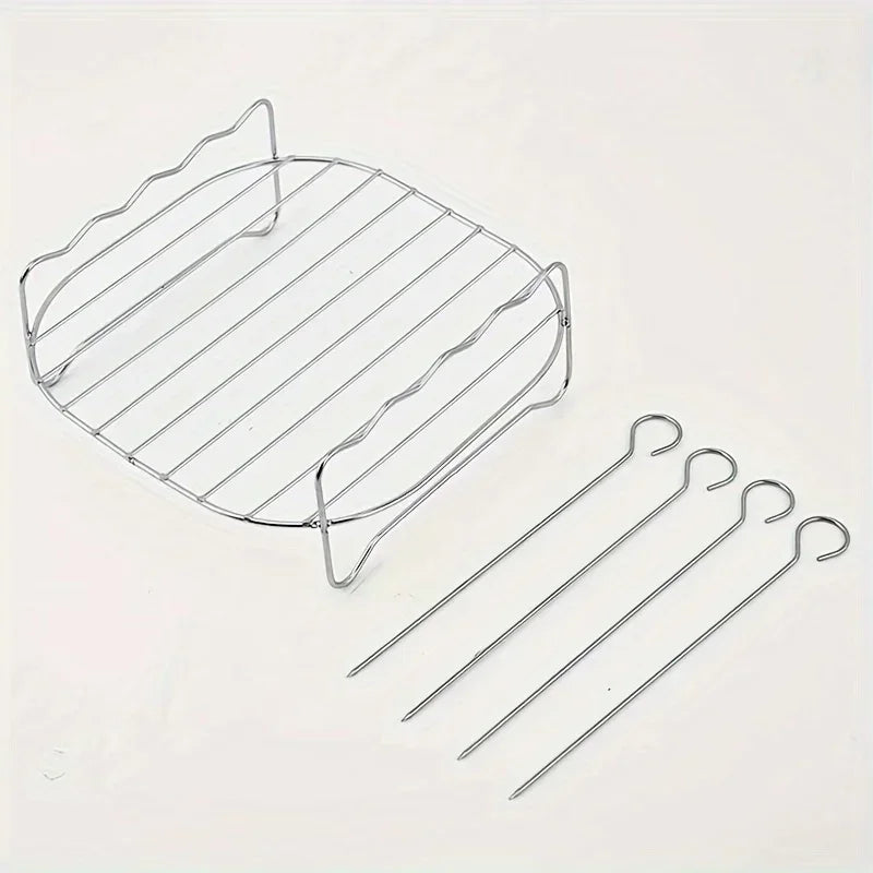 1 Set of Air Fryer Square Grill Stainless Steel, with 4 Barbecue Skewers Grill, Air Fryer Accessories, Cooking Rack, Kitchen