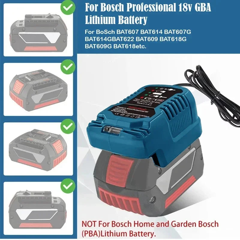 12V/24V 100-240V Portable Li-ion Battery Mini Compact Car Charger for Bosch 18V Lithium Ion Battery BAT609 BAT618G BAT620 BAT621