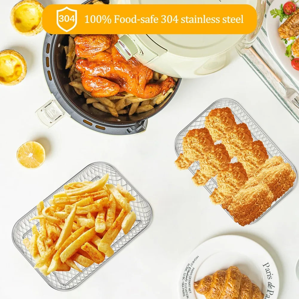 A89Z Air Fryer Rack Square for Oven 3 Layer Stackable Dehydrator Rack Stainless Steel Air Fryer Basket for Air Fryer Baking