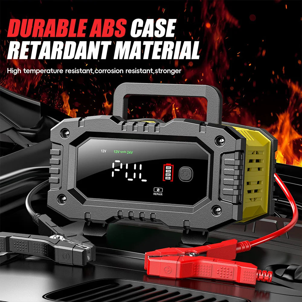 12V 24V  Portable Car Battery Charger 10A  Large-Screen Motorcycle Battery Charger Fully Automatic Battery Charger
