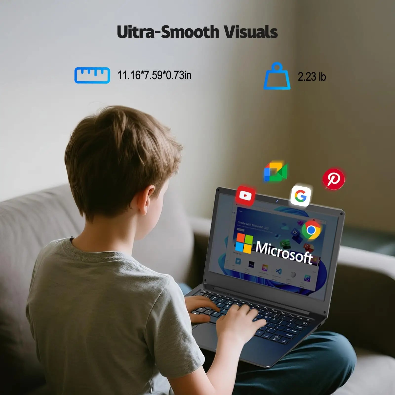 11.6 Inch Laptop, OS 11 Pro System Laptops, Slim and Lightweight Notebook HD Display, Russian- English Keyboard,Type_C 4000mAh