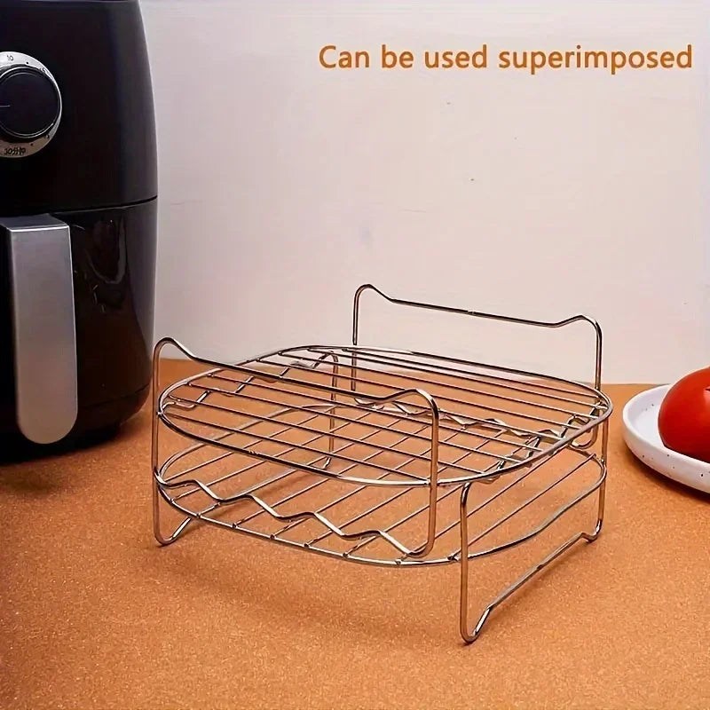 1 Set of Air Fryer Square Grill Stainless Steel, with 4 Barbecue Skewers Grill, Air Fryer Accessories, Cooking Rack, Kitchen