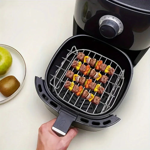 1 Set of Air Fryer Square Grill Stainless Steel, with 4 Barbecue Skewers Grill, Air Fryer Accessories, Cooking Rack, Kitchen