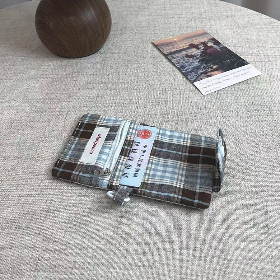 1 Pc Dark Coffee Plaid Card Purse for Kids Girl Fashion Student Mini Photocard Wallet Bank Card Wallet Retro Card Organizer