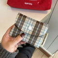 1 Pc Dark Coffee Plaid Card Purse for Kids Girl Fashion Student Mini Photocard Wallet Bank Card Wallet Retro Card Organizer