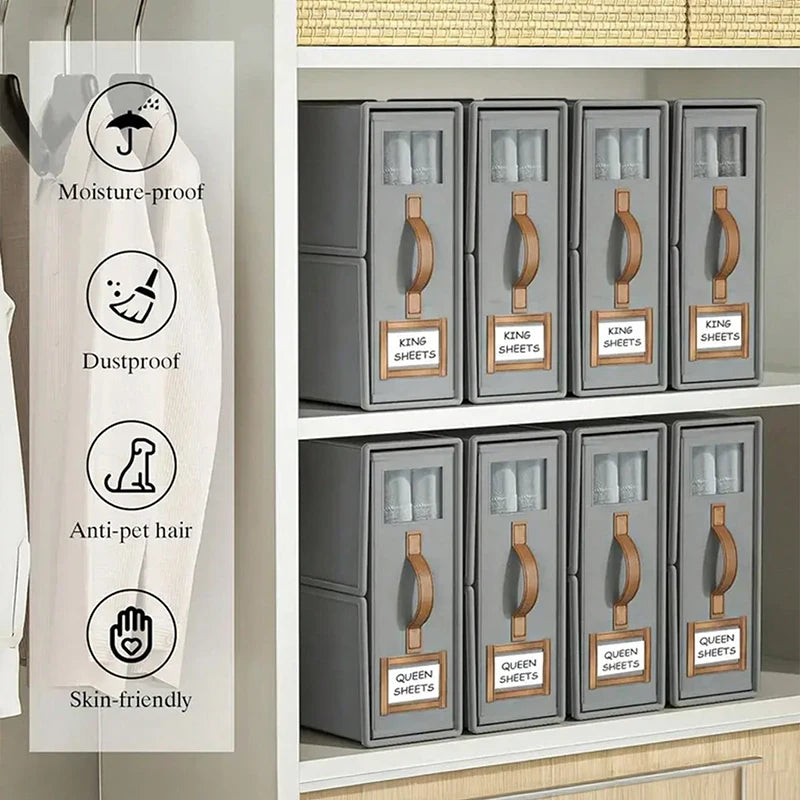 1/2 Pcs Bed Sheet Storage Box with Visible Window And Handle Large Capacity Zipper Sheet Organizer for All Sheet Sizes Foldable