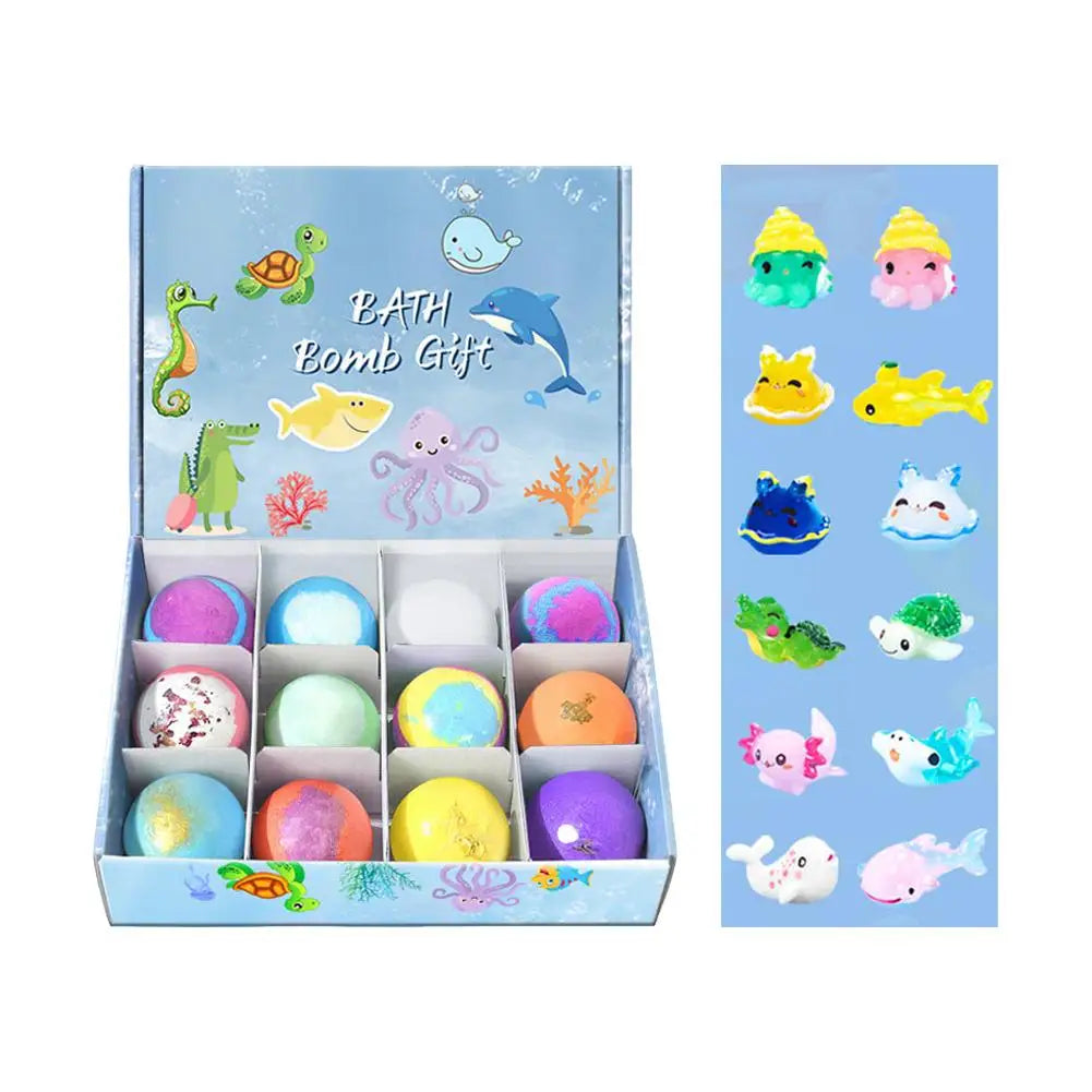 12Pcs Bath Bomb Gift Set with Surprise Animal Toys - Essential Oil & Dried Flower Bubble Bath Bombs for Kids,Gentle Bath Fizzers