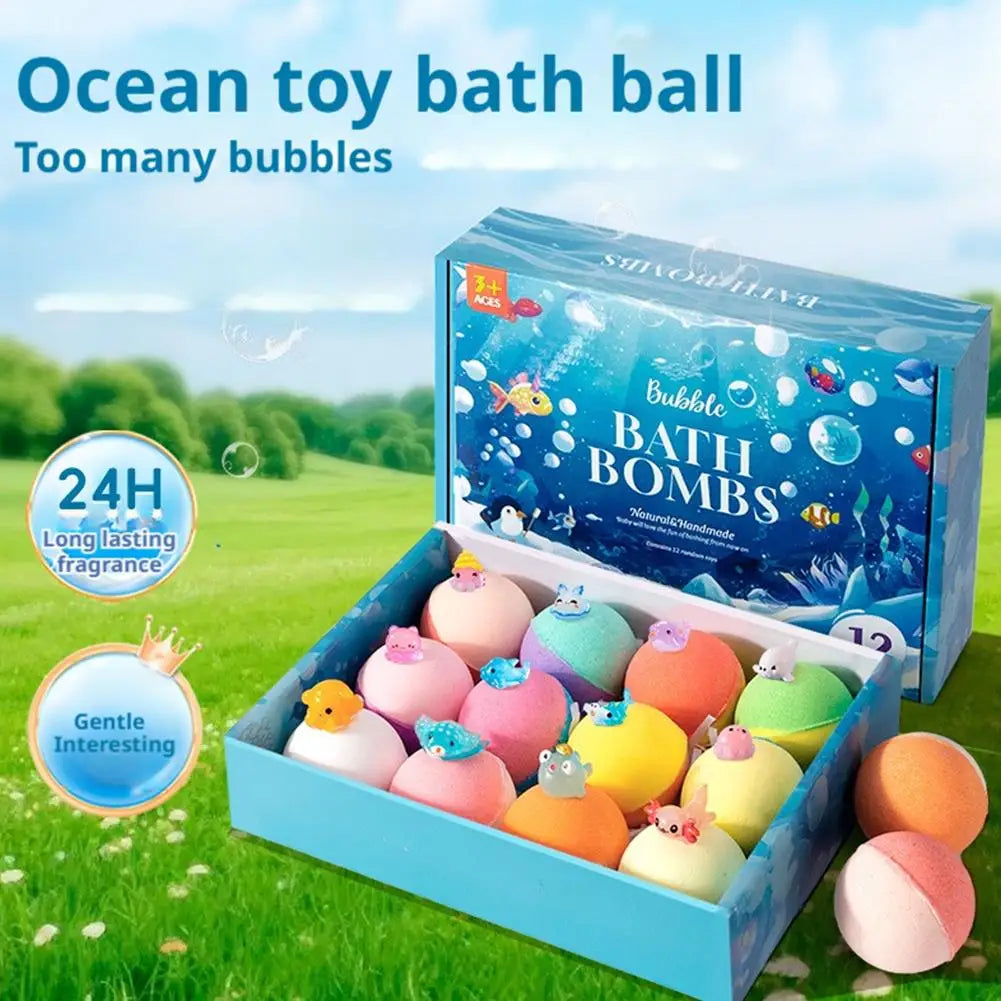 12Pcs Bath Bomb Gift Set with Surprise Animal Toys - Essential Oil & Dried Flower Bubble Bath Bombs for Kids,Gentle Bath Fizzers