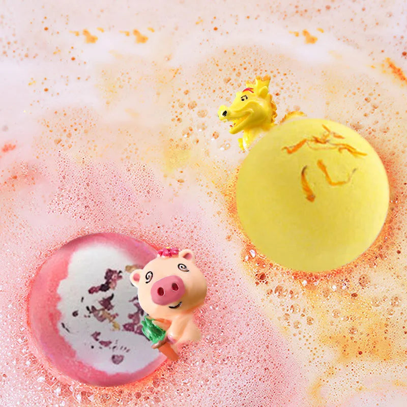 12Pcs Ocean Themed Bath Bombs Gift Set with Surprise Sea Animal Toys Inside 60g Handmade Bubble Bath Salt Balls for Kids Bath