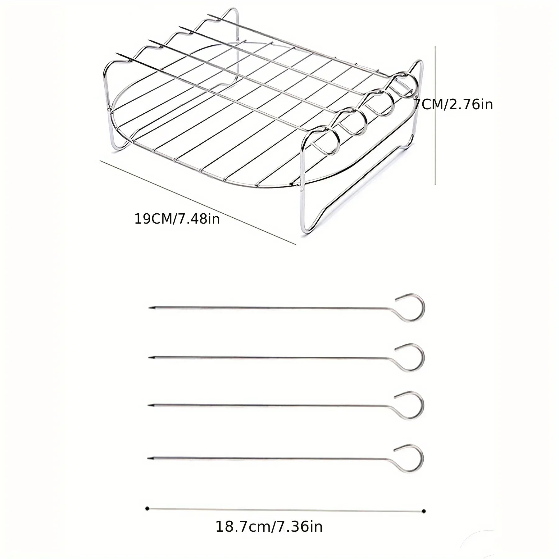 1 Set of Air Fryer Square Grill Stainless Steel, with 4 Barbecue Skewers Grill, Air Fryer Accessories, Cooking Rack, Kitchen