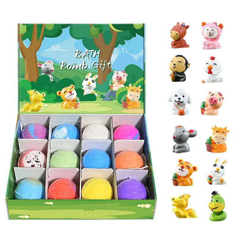 12Pcs Ocean Themed Bath Bombs Gift Set with Surprise Sea Animal Toys Inside 60g Handmade Bubble Bath Salt Balls for Kids Bath