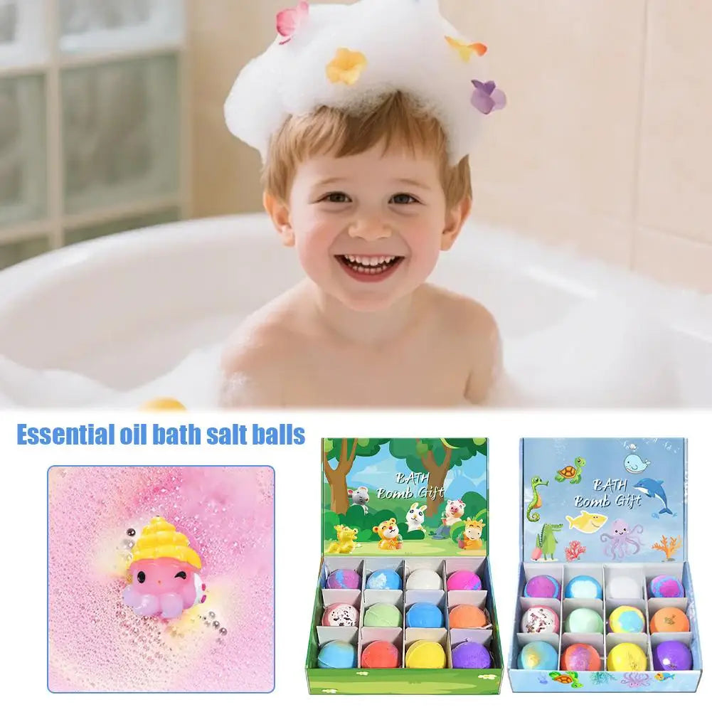 12Pcs Bath Bomb Gift Set with Surprise Animal Toys - Essential Oil & Dried Flower Bubble Bath Bombs for Kids,Gentle Bath Fizzers