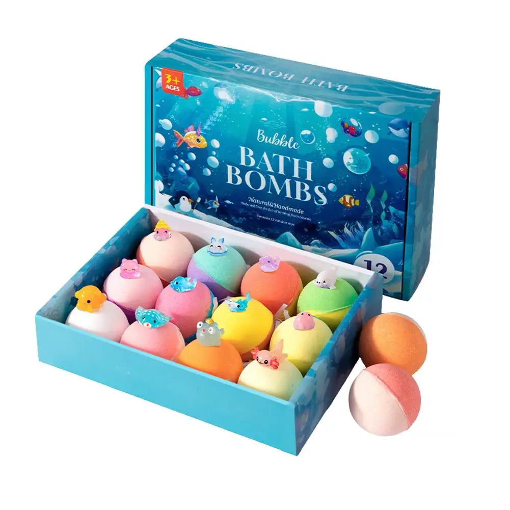 12Pcs Bath Bomb Gift Set with Surprise Animal Toys - Essential Oil & Dried Flower Bubble Bath Bombs for Kids,Gentle Bath Fizzers