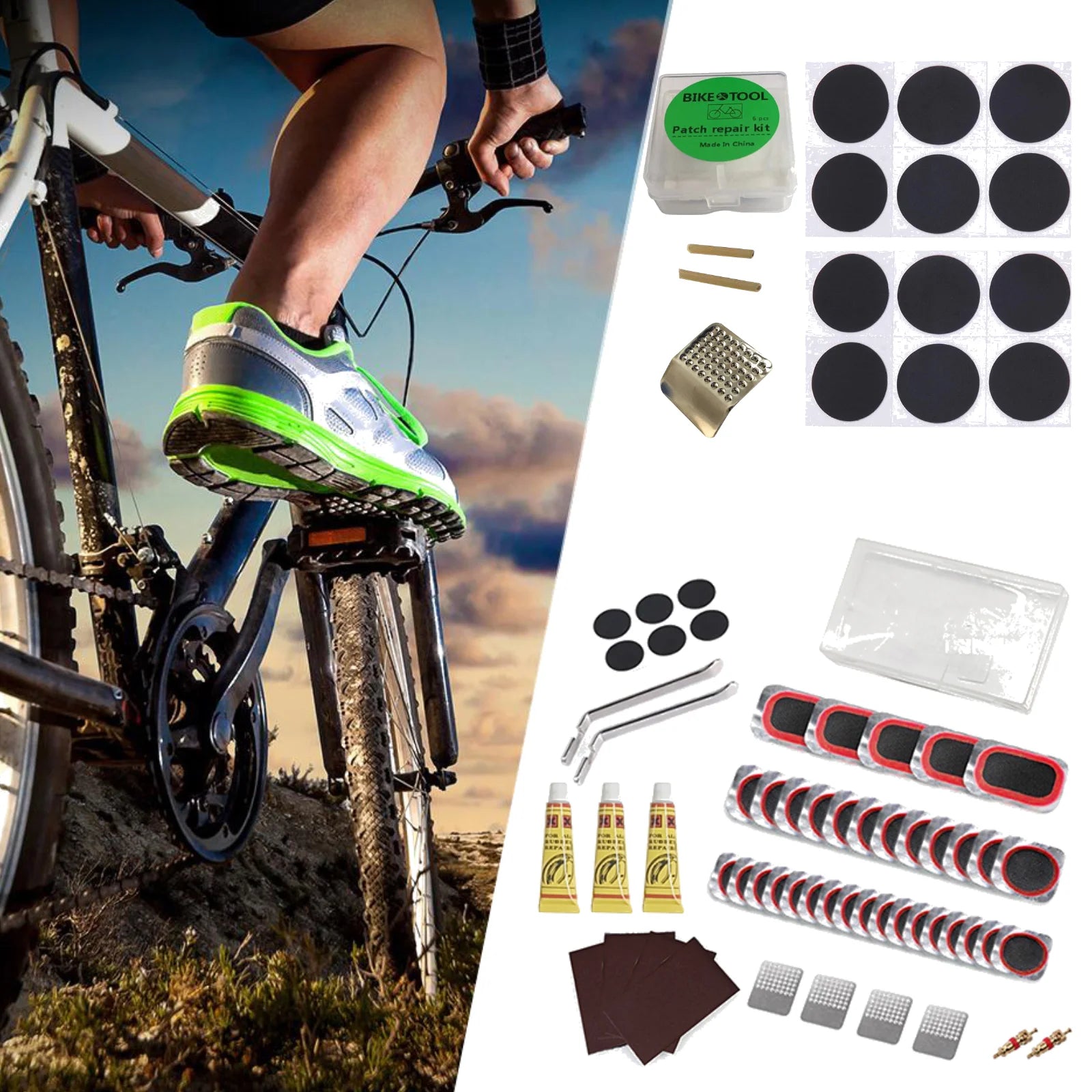 Bicycle Patches Bike Repair Kit Puncture Repair Tool Kit Bicycle Glue Patches Bicycle Cycling Flat Tire Repair Rubber Patch Glue