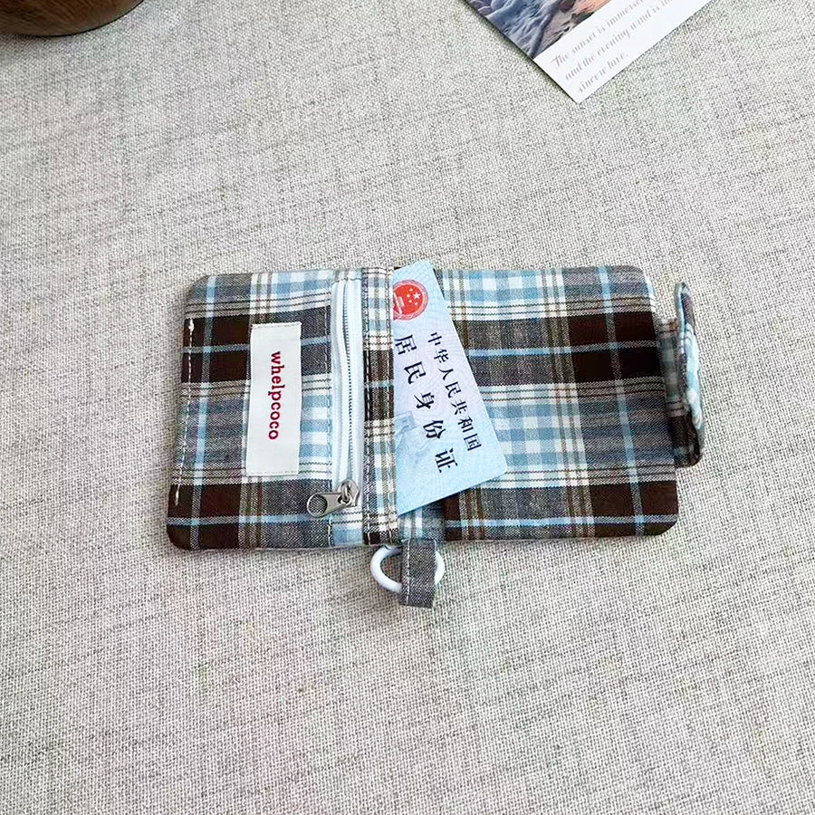 1 Pc Dark Coffee Plaid Card Purse for Kids Girl Fashion Student Mini Photocard Wallet Bank Card Wallet Retro Card Organizer