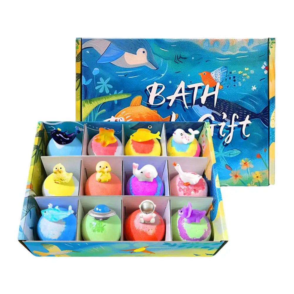 12Pcs Bath Bomb Gift Set with Surprise Animal Toys - Essential Oil & Dried Flower Bubble Bath Bombs for Kids,Gentle Bath Fizzers