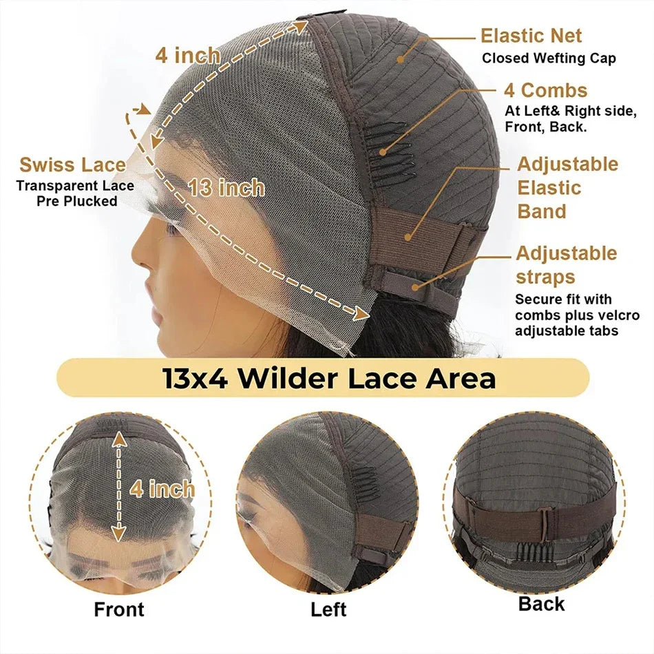 13x4 Lace Wig Side Part Pixie Cut Wigs 100% Virgin Hair Side Part Brazilian Water Wave bob Wig Transparent Lace For Black Women