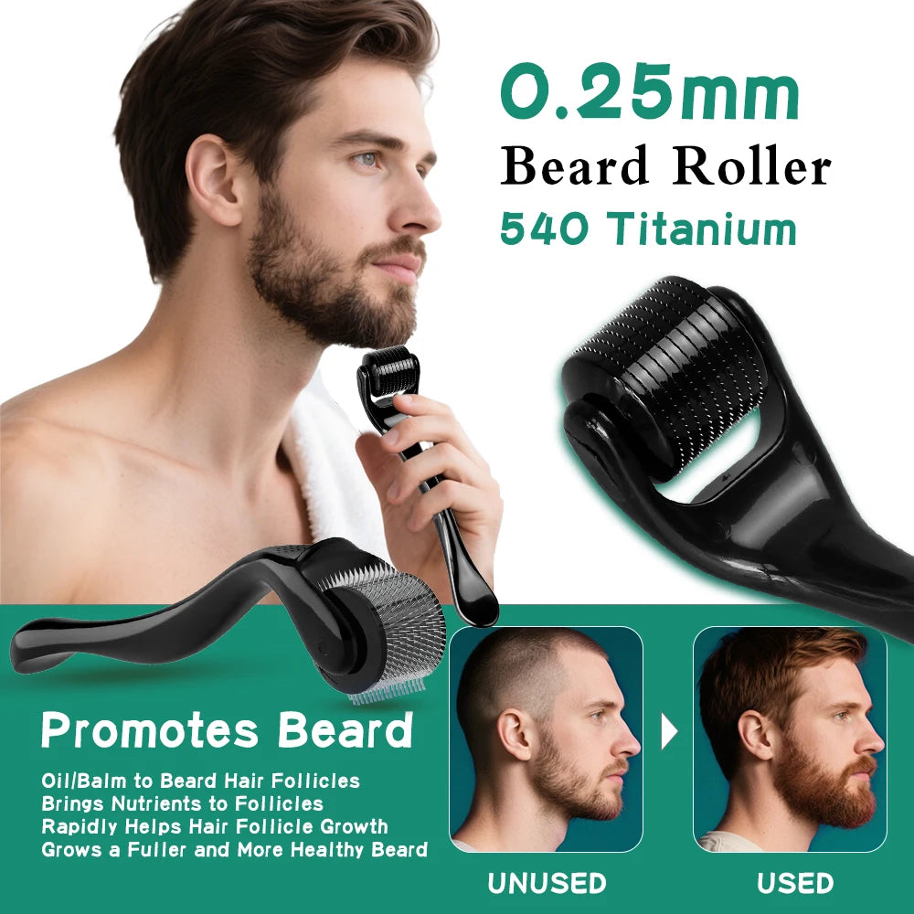 0.2/0.25/0.3mm Derma Roller for Skin Beard Hair Growth Face Massager Scalp Roller 540 Micro Needle Titanium Makeup Beauty Tool