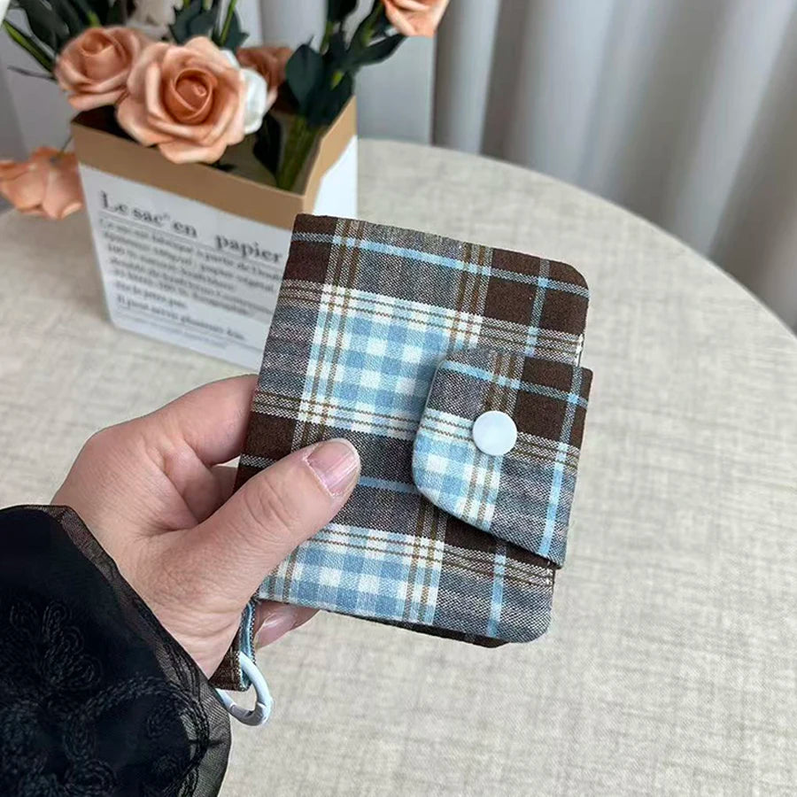 1 Pc Dark Coffee Plaid Card Purse for Kids Girl Fashion Student Mini Photocard Wallet Bank Card Wallet Retro Card Organizer