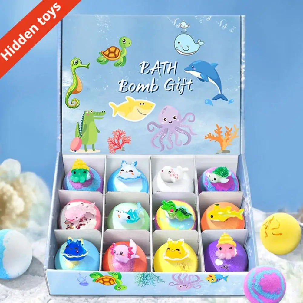 12Pcs Bath Bomb Gift Set with Surprise Animal Toys - Essential Oil & Dried Flower Bubble Bath Bombs for Kids,Gentle Bath Fizzers