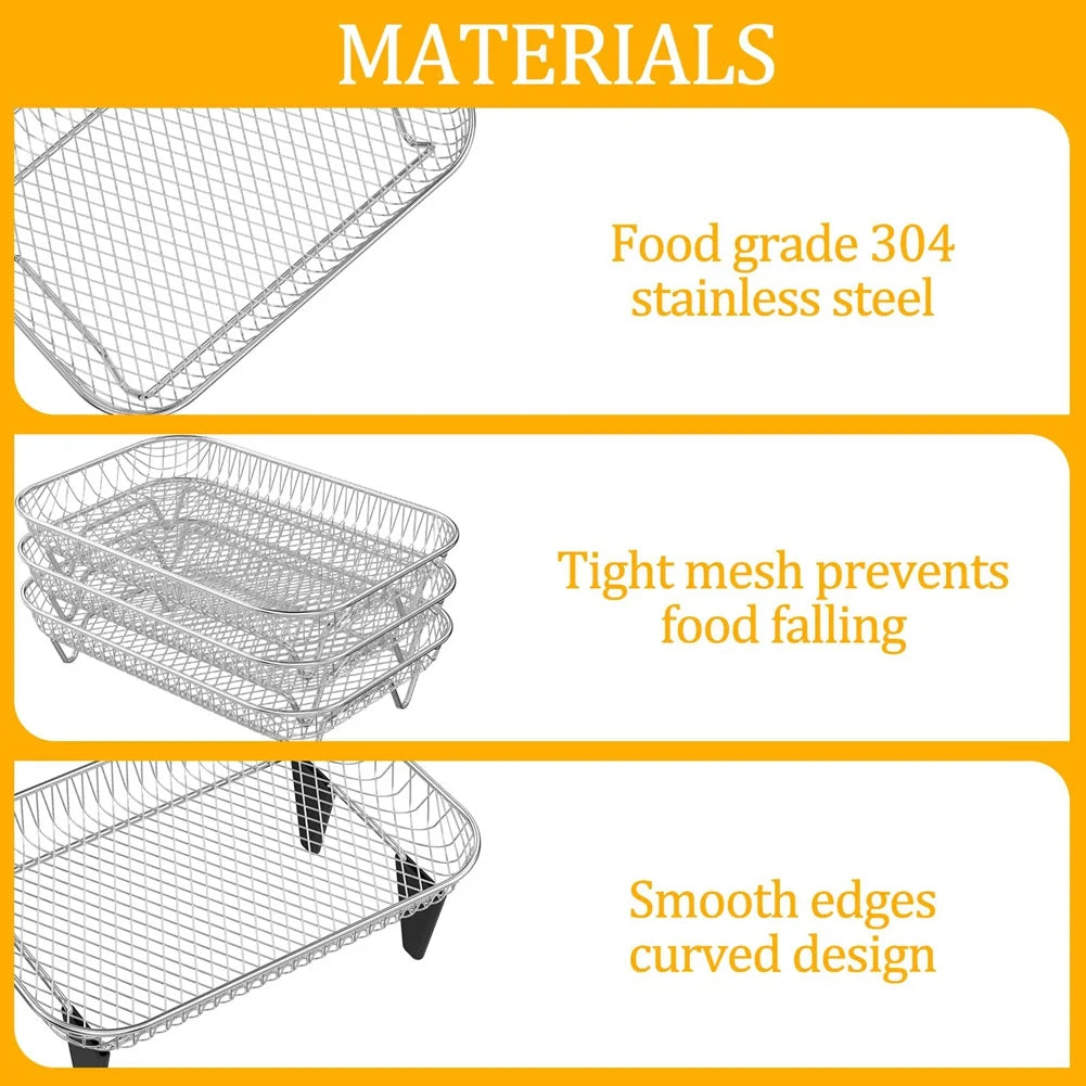 A89Z Air Fryer Rack Square for Oven 3 Layer Stackable Dehydrator Rack Stainless Steel Air Fryer Basket for Air Fryer Baking